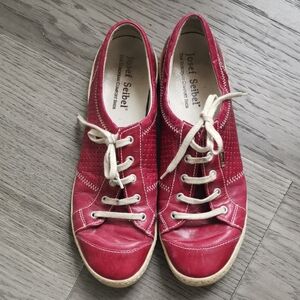 Josef Siebel Womens Red Leather Preppy Sneakers. Size 41 -10.5